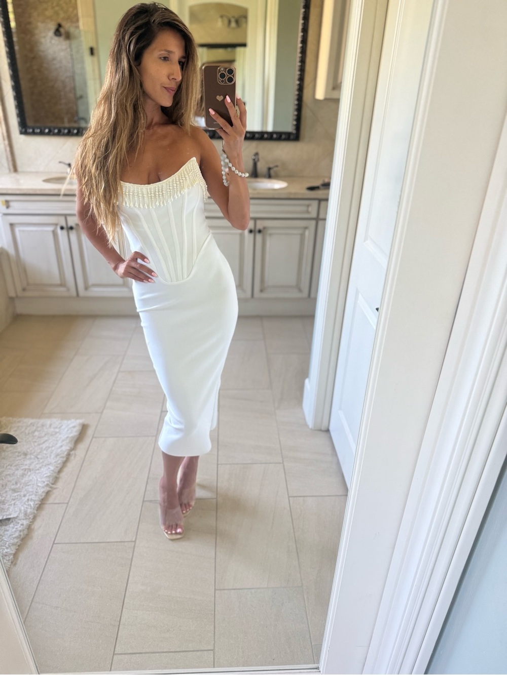 White Strapless Corset Midi Dress - Picture 4 of 5